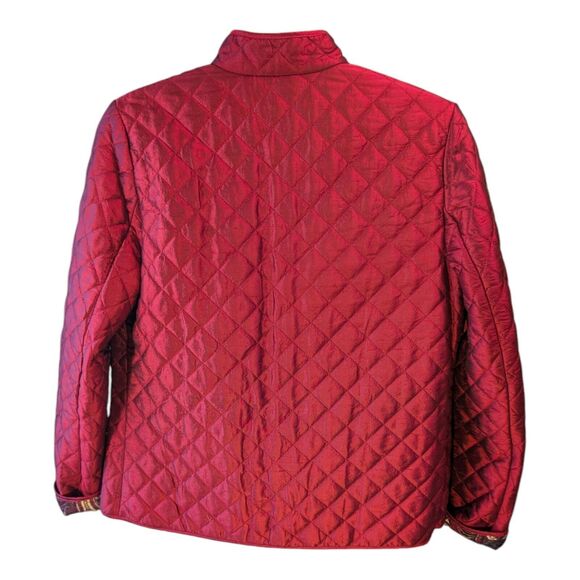 Neiman Marcus 100% Silk Quilted Red Vintage Open Front Jacket M Paisley Lined - Picture 3 of 6